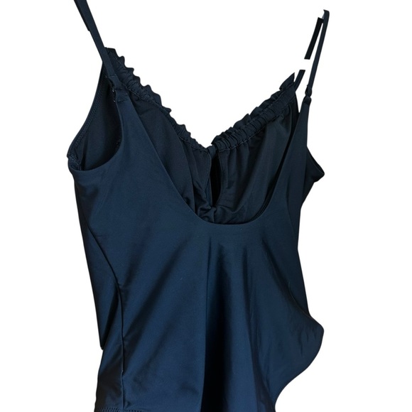 Aerie Black One Piece Swimsuit Ruffle Deep V Tie Front Sz M - Picture 5 of 12